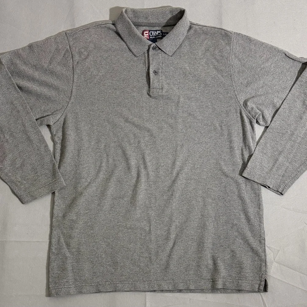 Chaps Ralph Lauren‎ Polo Shirt Mens XXL Gray Long Sleeve Cotton Solid Casual
